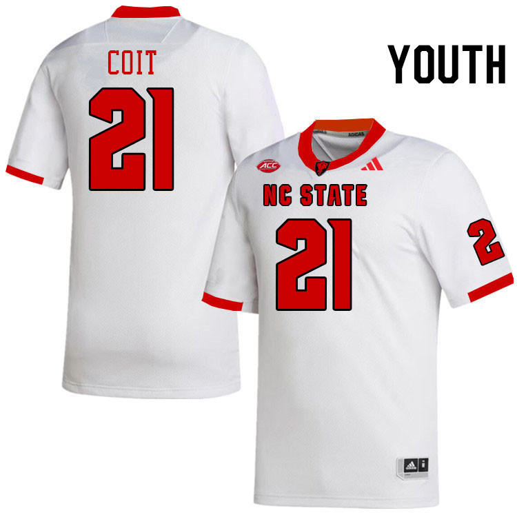 Youth #21 Jalen Coit NC State Wolfpack College Football Jerseys Stitched-White